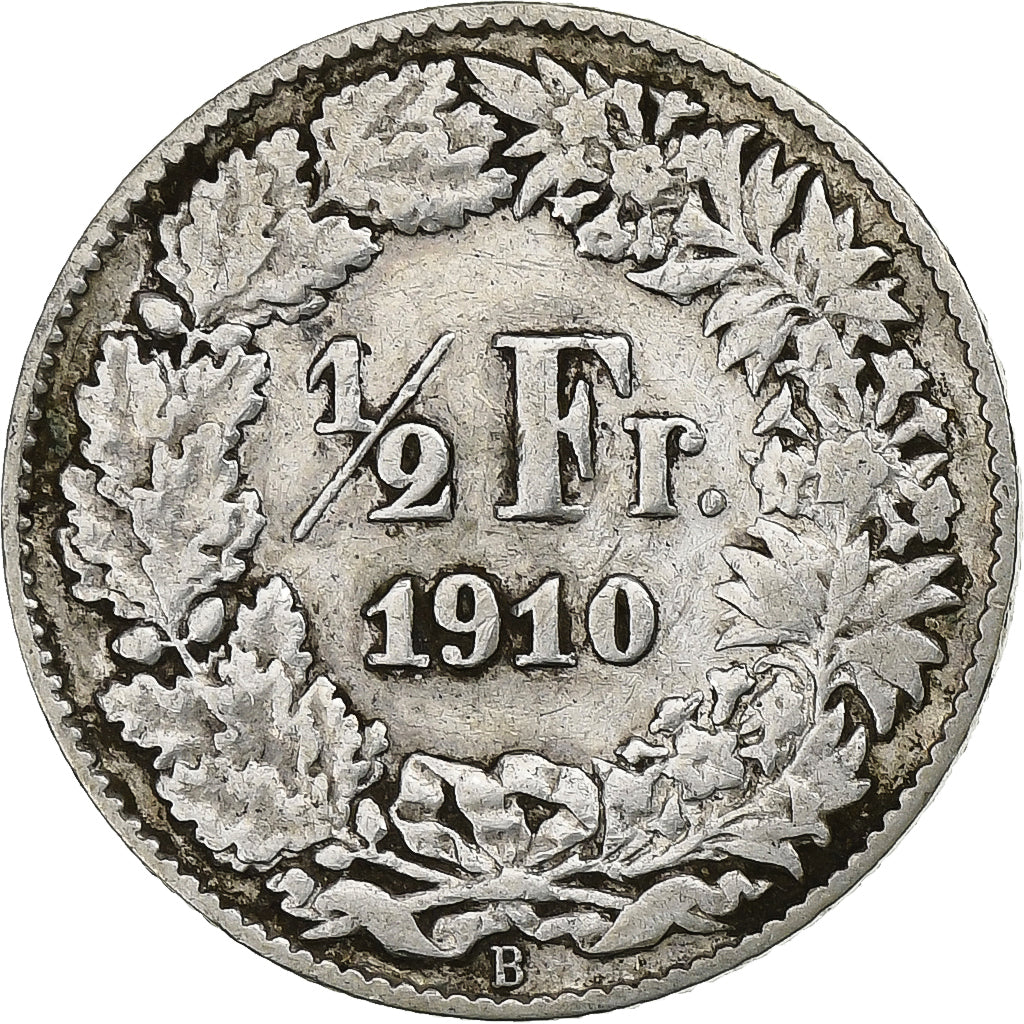 Suiza, 1/2 Franc, 1910, Bern, Plata, MBC, KM:23