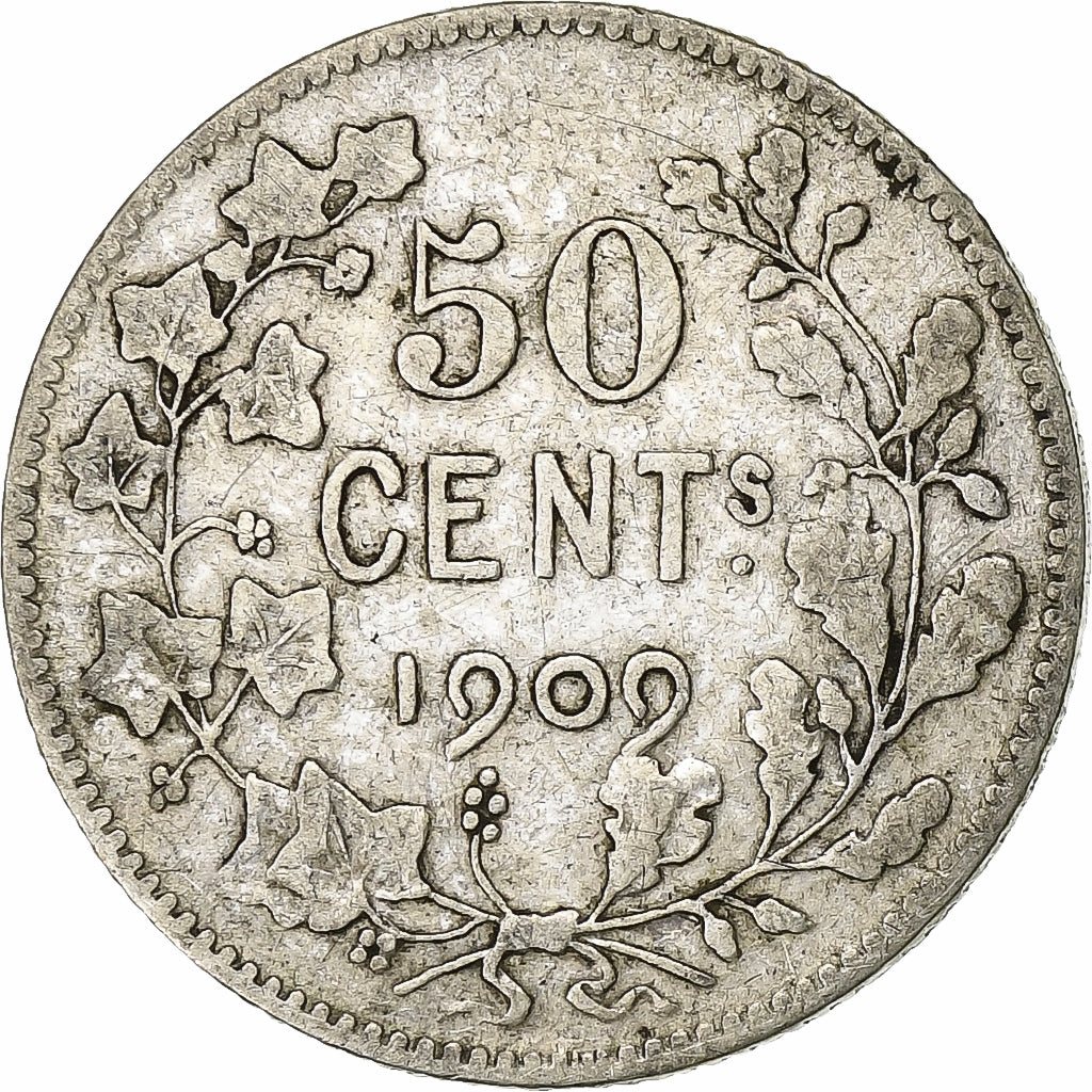 België, Leopold II, 50 Centimes, 1909, Zilver, FR+, KM:60.1