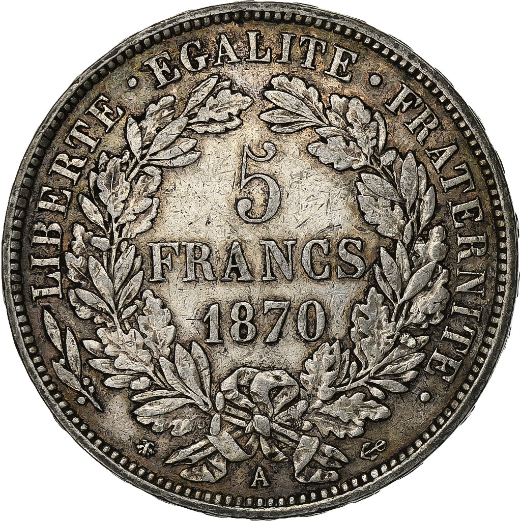 France, 5 Francs, Cérès, 1870, Paris, Argent, TTB+, Gadoury:743, KM:819