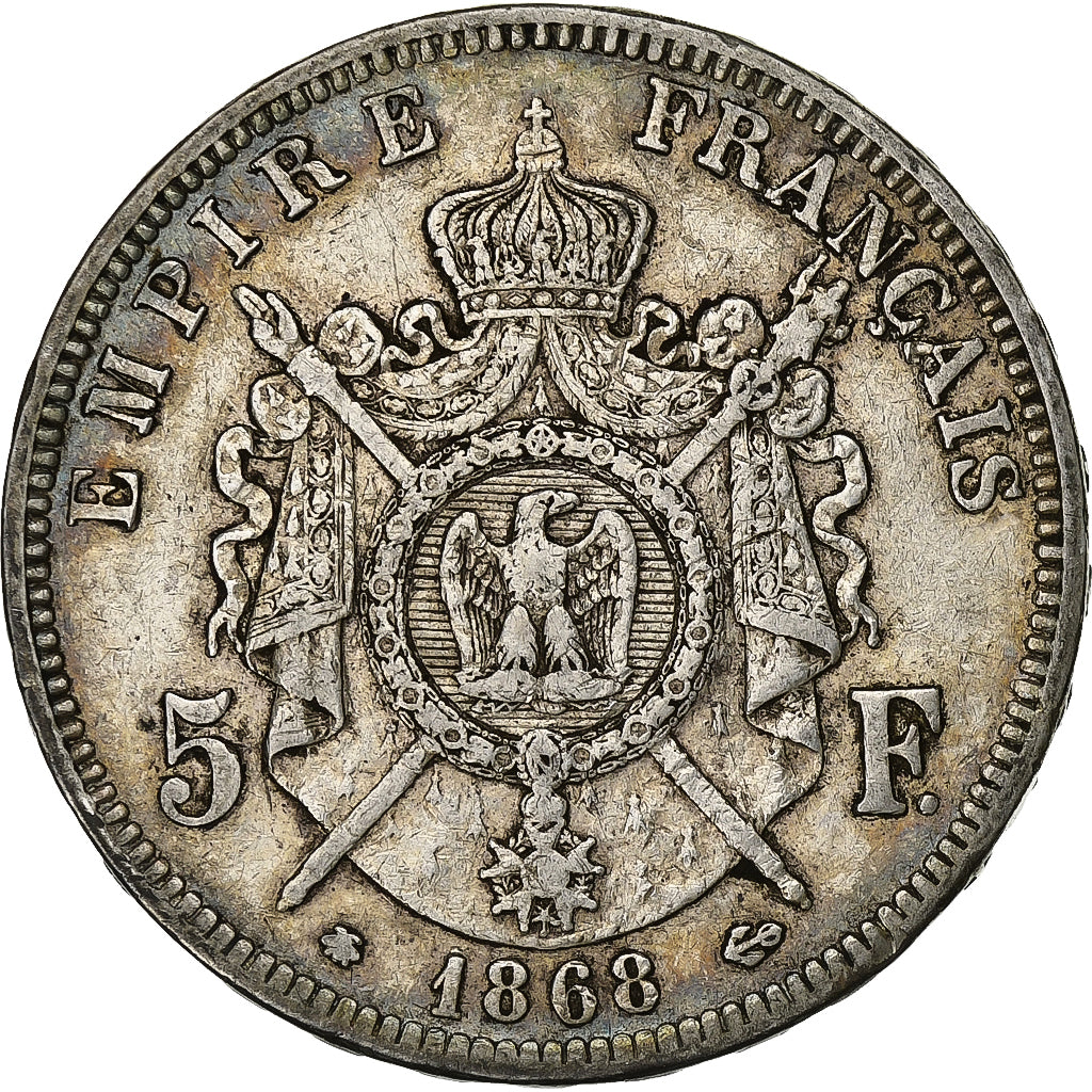Frankrijk, Napoleon III, 5 Francs, 1868, Paris, Zilver, ZF, Gadoury:739