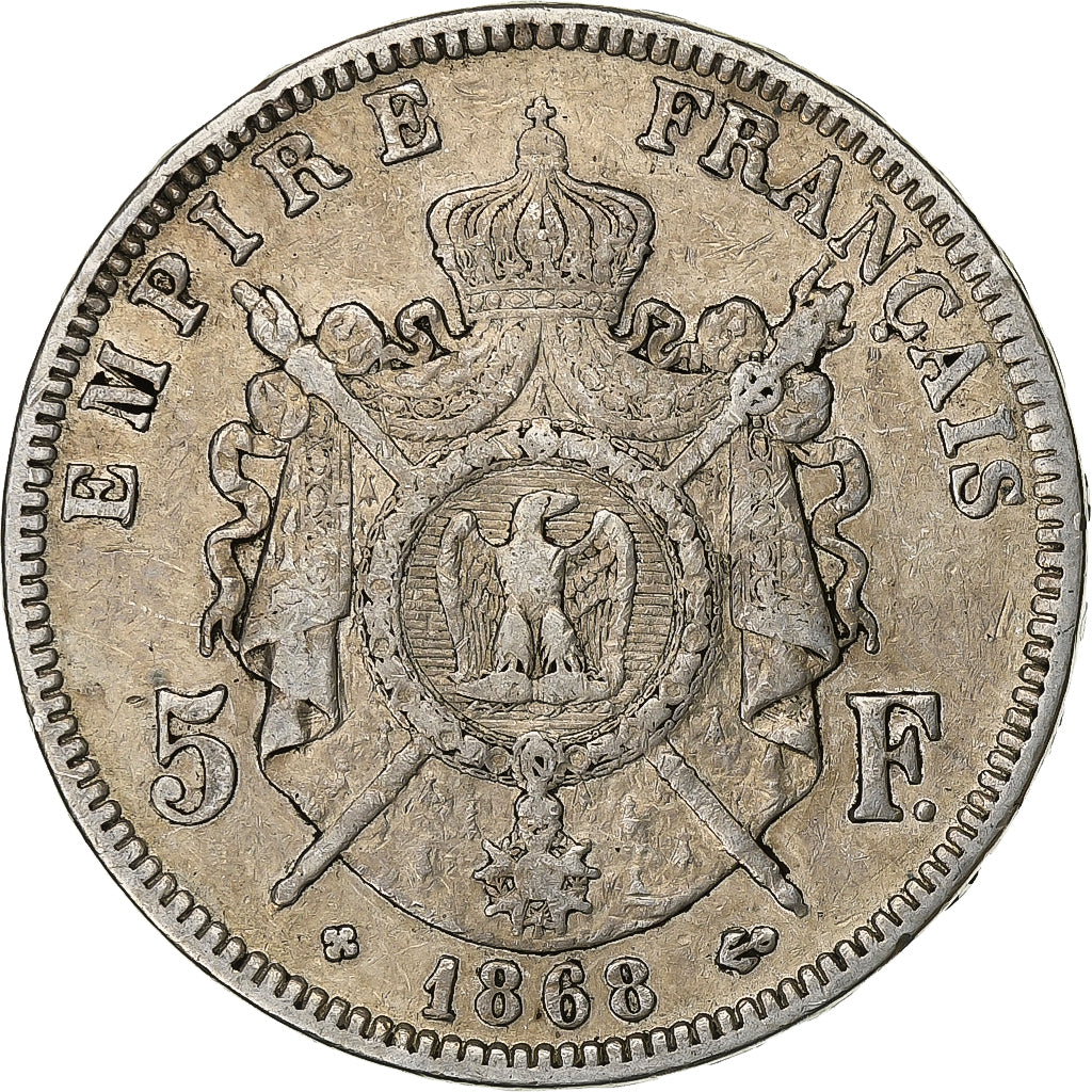 France, Napoleon III, 5 Francs, 1868, Strasbourg, Silver, VF(30-35), KM:799.2
