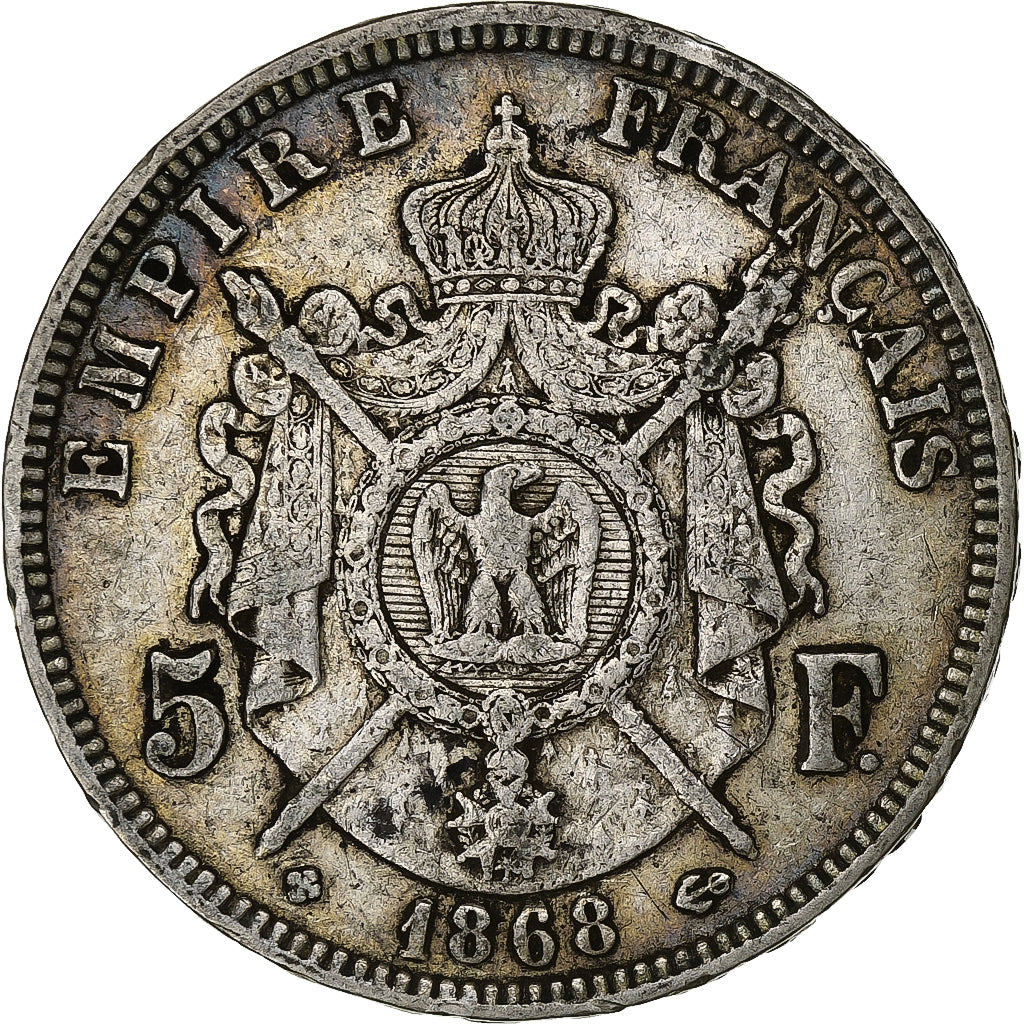 France, Napoleon III, 5 Francs, 1868, Strasbourg, Silver, EF(40-45)
