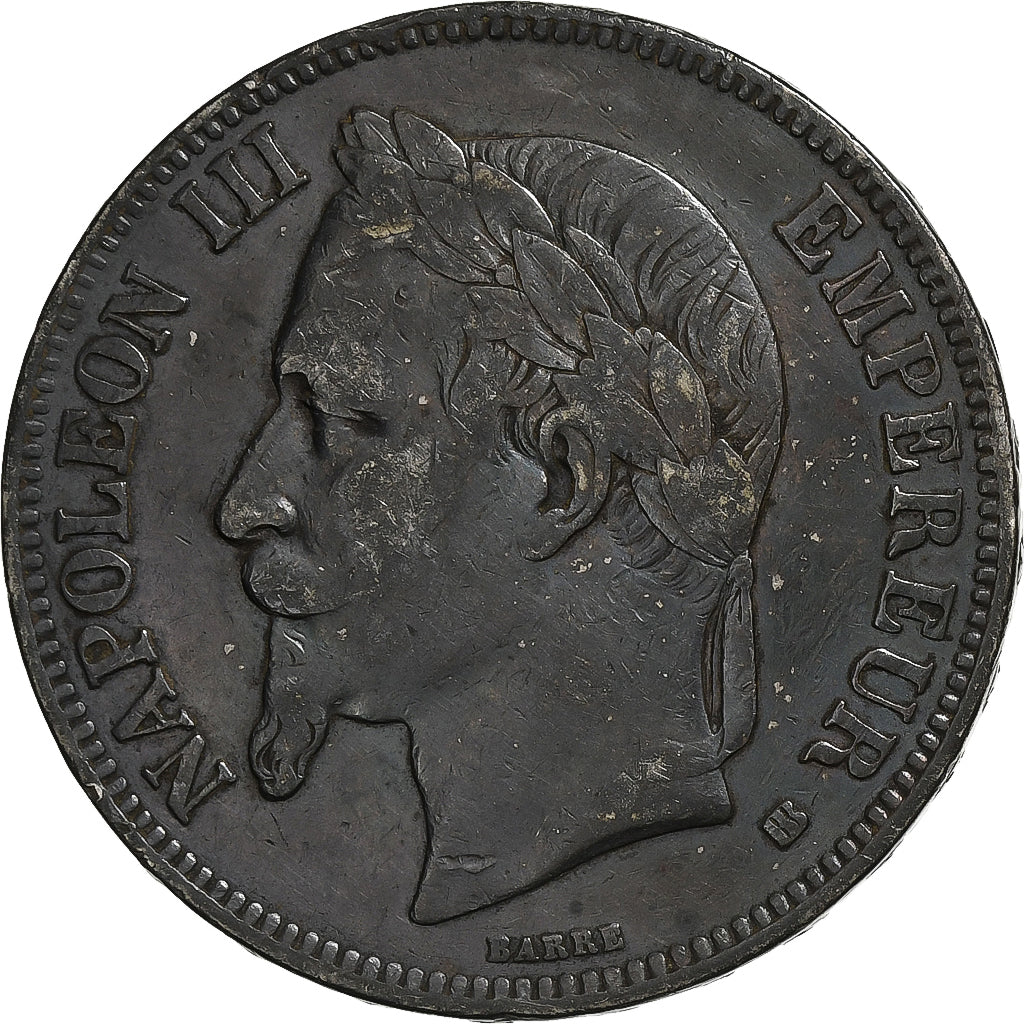 Francia, Napoleon III, 5 Francs, 1869, Strasbourg, Argento, BB, Gadoury:739