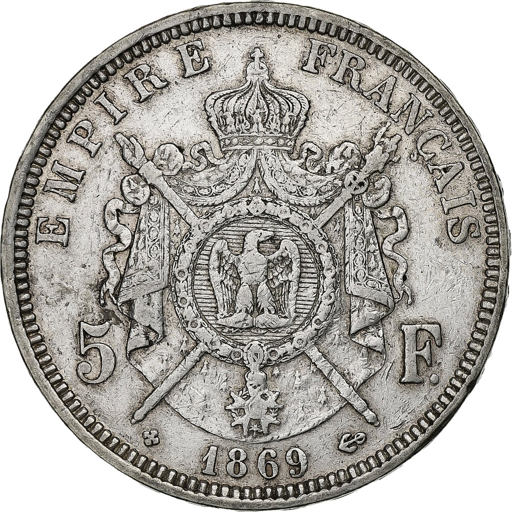 Frankreich, Napoleon III, 5 Francs, 1869, Strasbourg, Silber, SS, Gadoury:739