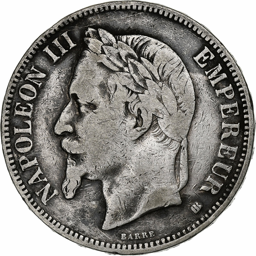 France, Napoleon III, 5 Francs, 1869, Strasbourg, Silver, VF(30-35)