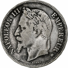 France, Napoleon III, 5 Francs, 1869, Strasbourg, Silver, VF(30-35)