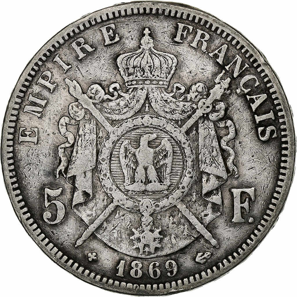 France, Napoleon III, 5 Francs, 1869, Strasbourg, Silver, VF(30-35)