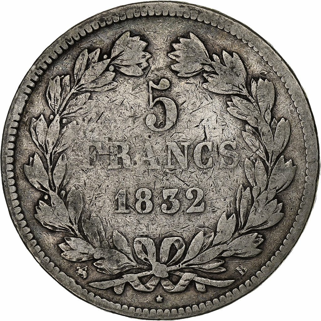 Francia, Louis-Philippe I, 5 Francs, 1832, Rouen, Argento, MB, Gadoury:678