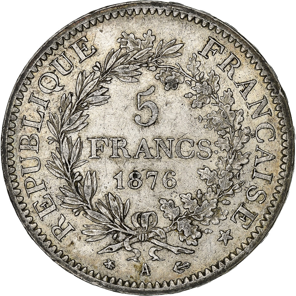 Frankrijk, 5 Francs, Hercule, 1876, Paris, Zilver, ZF+, Gadoury:745a, KM:820.1