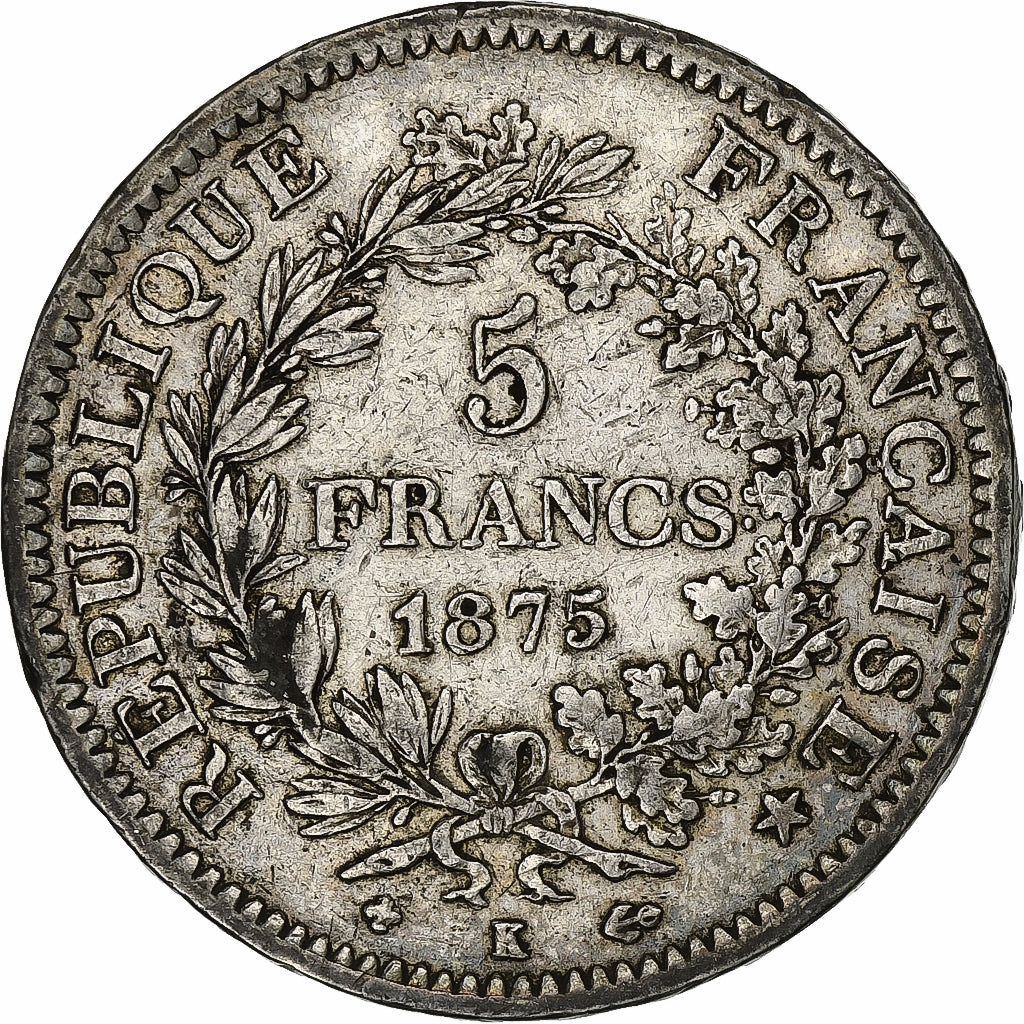 France, 5 Francs, Hercule, 1875, Bordeaux, Silver, VF(30-35), Gadoury:745a