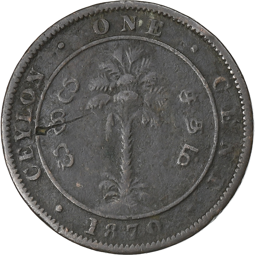 Ceylon, Victoria, Cent, 1870, Koper, FR, KM:92