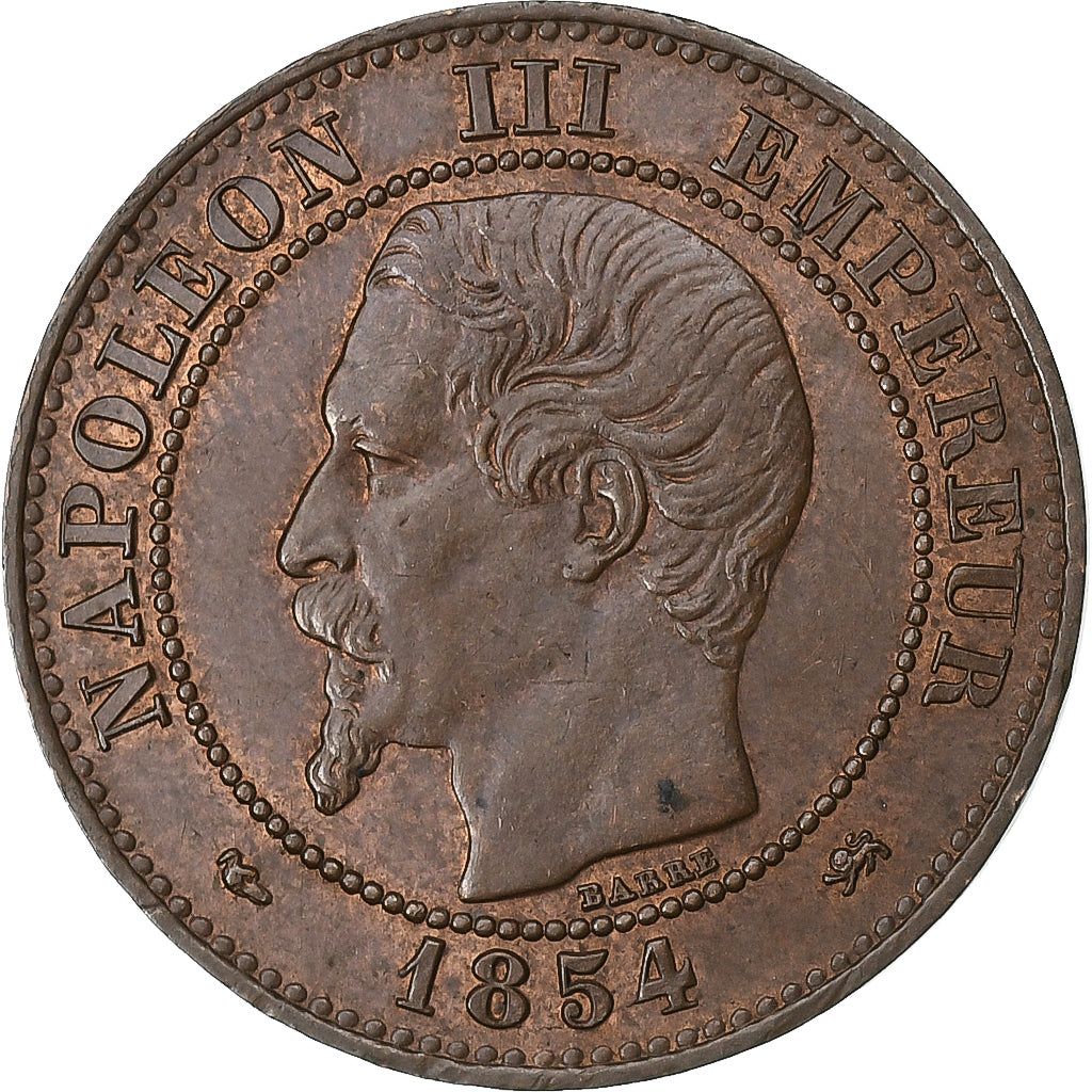 France, Napoléon III, 2 Centimes, 1854, Lyon, petit lion, Bronze, SUP