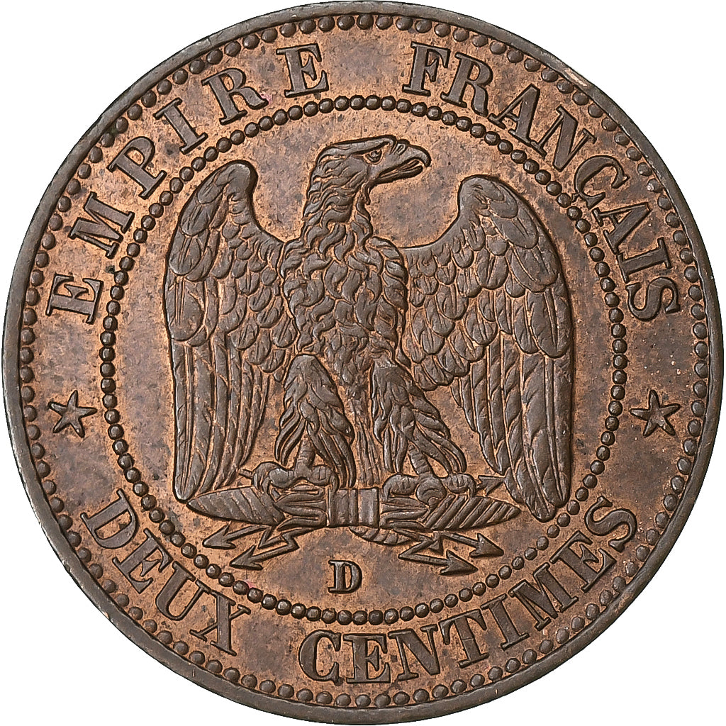 France, Napoléon III, 2 Centimes, 1854, Lyon, petit lion, Bronze, SUP