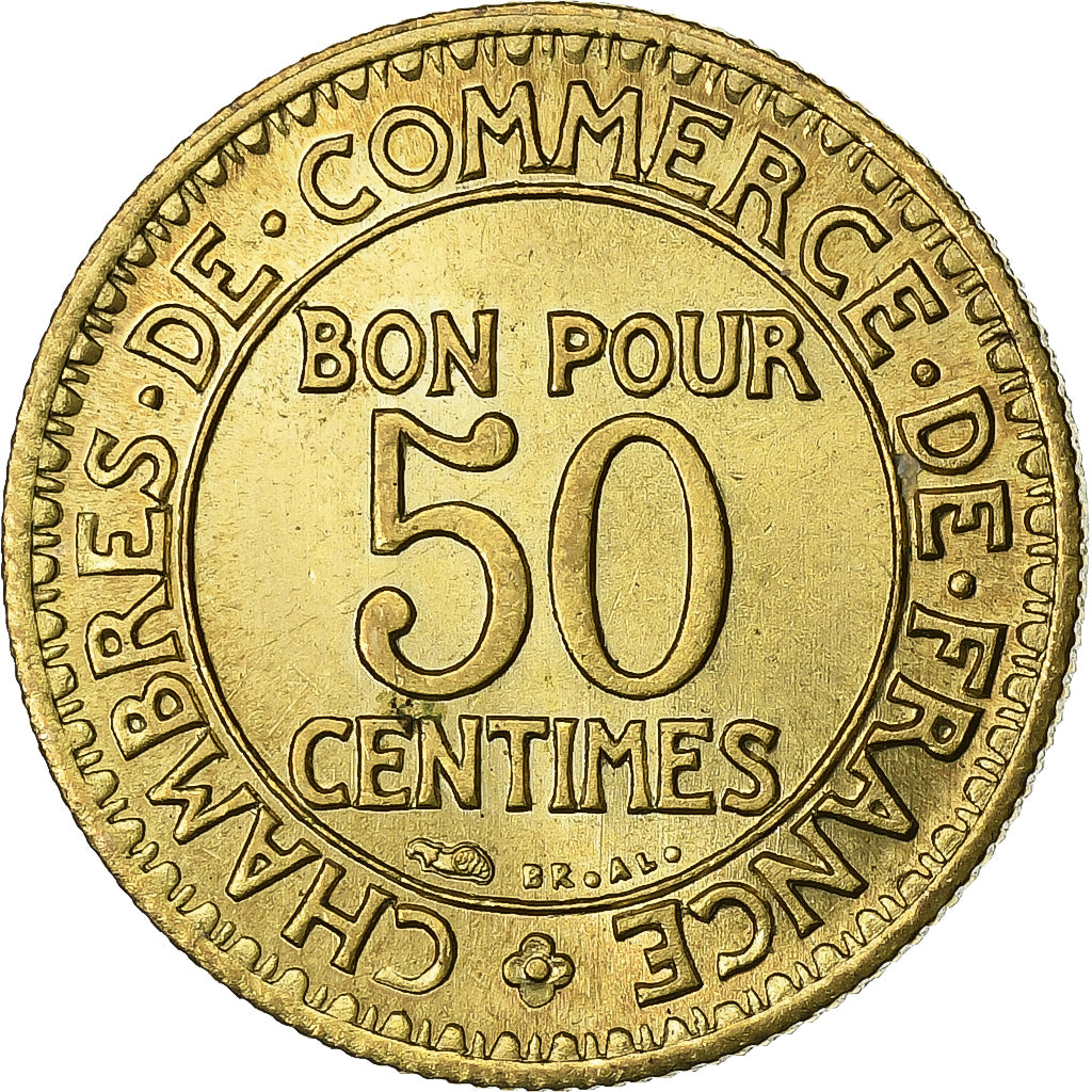 France, 50 Centimes, Chambre de commerce, 1921, Paris, Aluminum-Bronze