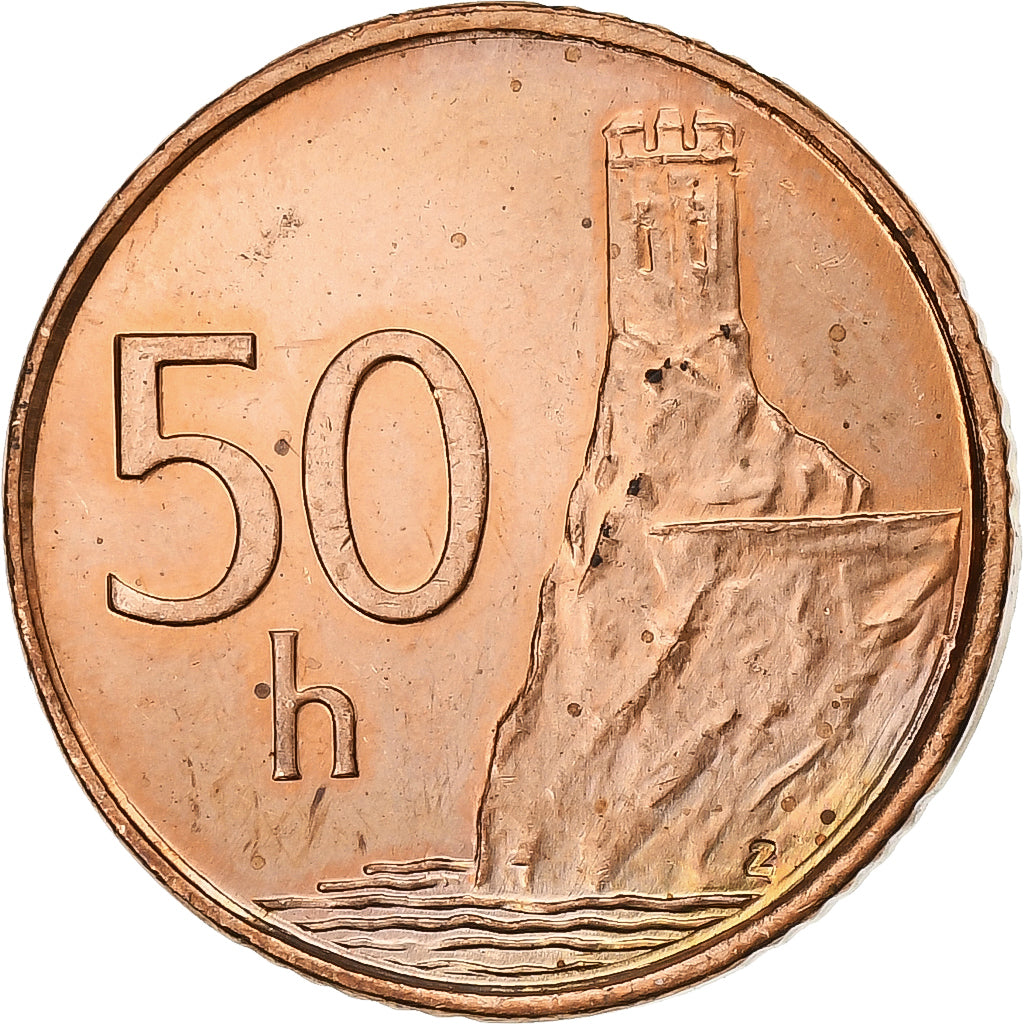 Eslovaquia, 50 Halierov, 2001, Kremnica, Cobre chapado en acero, EBC, KM:35