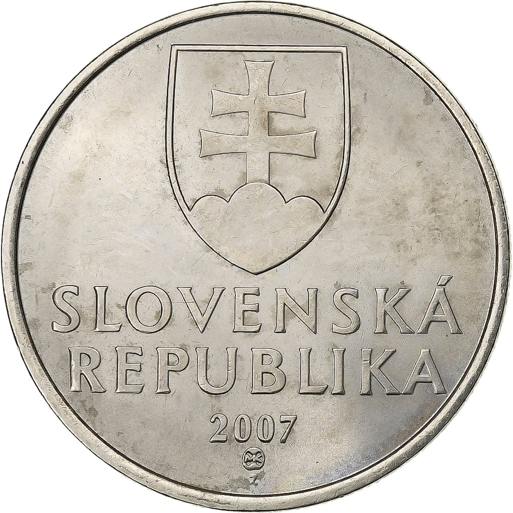 Eslovaquia, 5 Koruna, 2007, Kremnica, Níquel chapado en acero, EBC, KM:14