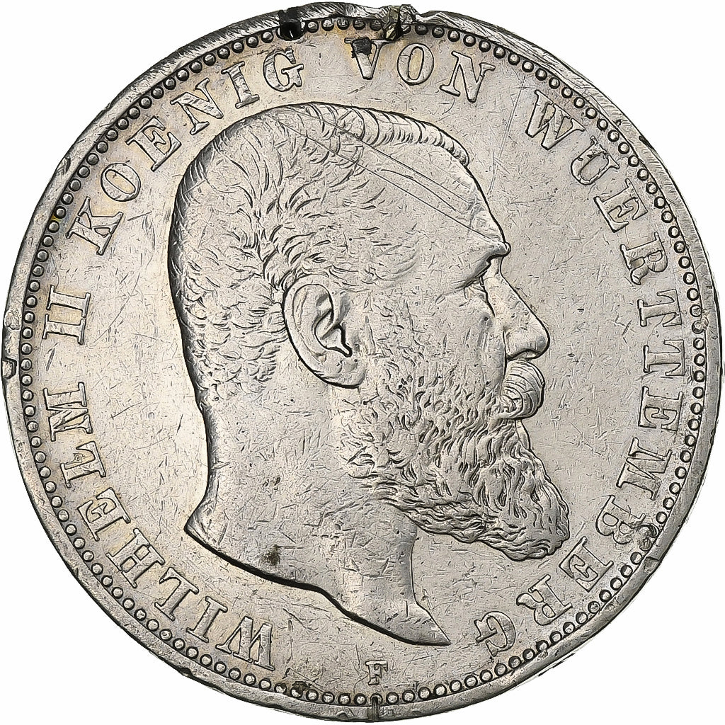 Stati tedeschi, WURTTEMBERG, Wilhelm II, 5 Mark, 1904, Freudenstadt, Argento