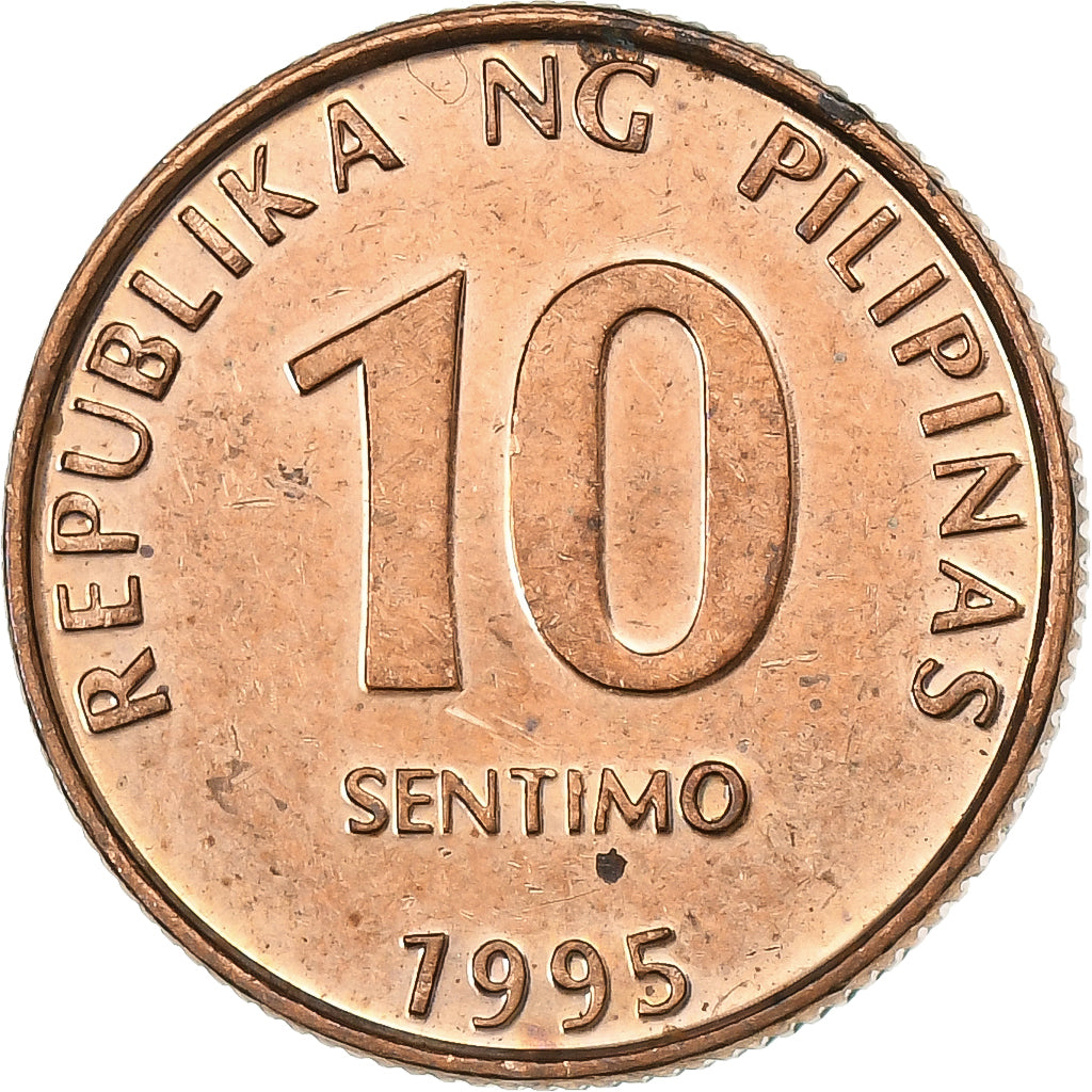 Filipinas, 10 Sentimos, 1995, Aço Cromado a Cobre, EF(40-45), KM:270.1