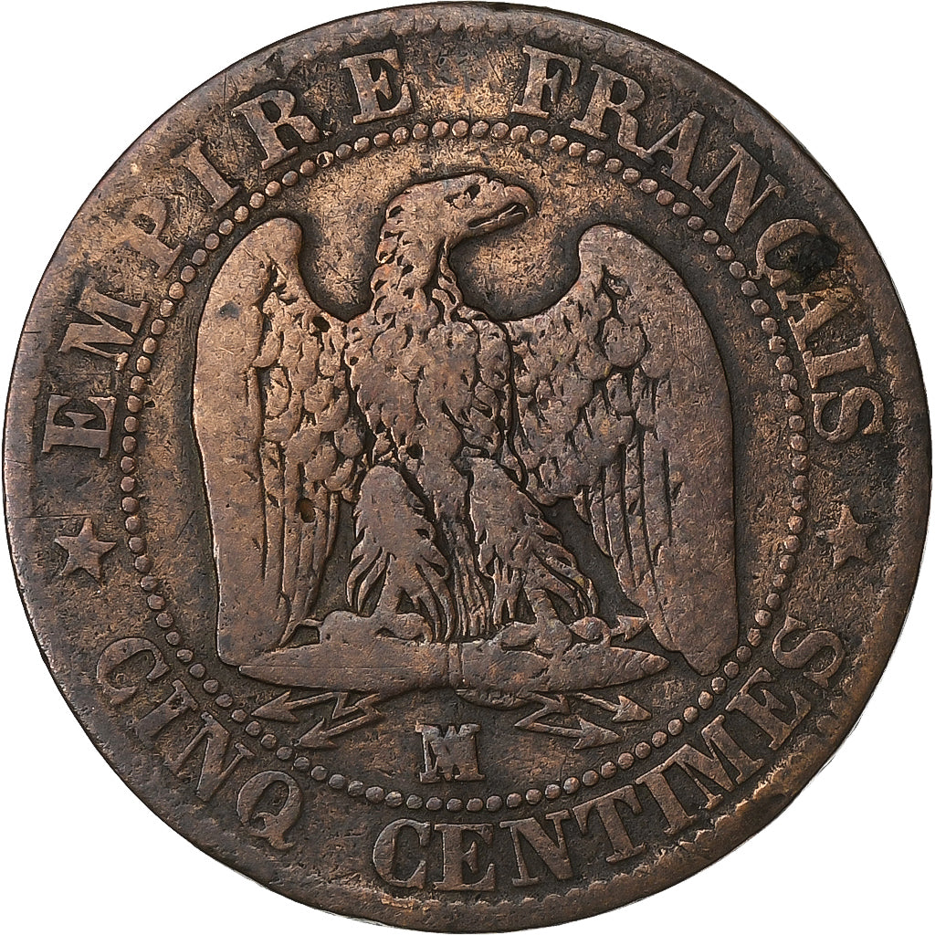 França, Napoleon III, 5 Centimes, 1854, Marseille, Bronze, F(12-15)