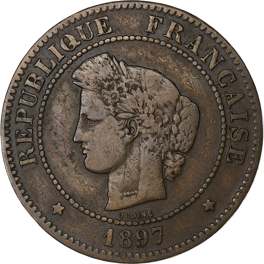 Frankrijk, 5 Centimes, Cérès, 1897, Paris, Bronzen, FR+, Gadoury:157a