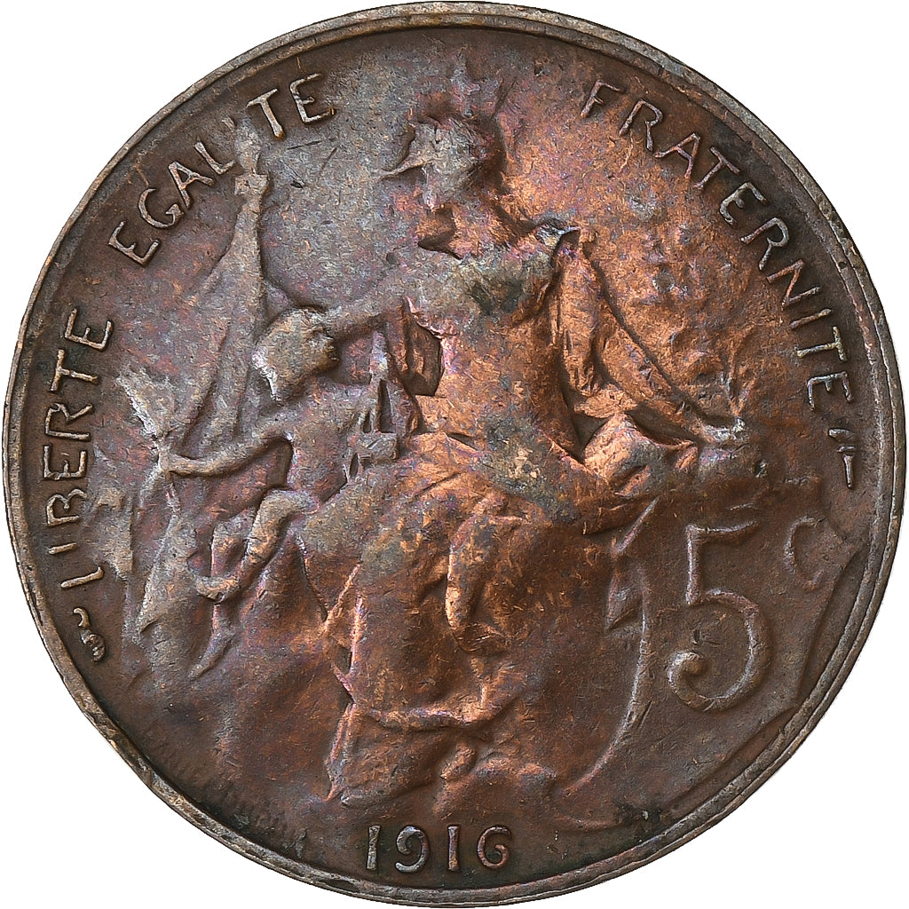 França, 5 Centimes, Dupuis, 1916, Paris, Bronze, EF(40-45), Gadoury:165, KM:842