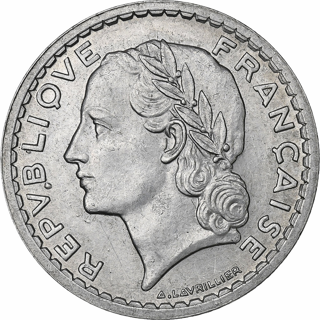Francja, 5 Francs, Lavrillier, 1946, Paris, Aluminium, AU(55-58), Gadoury:766