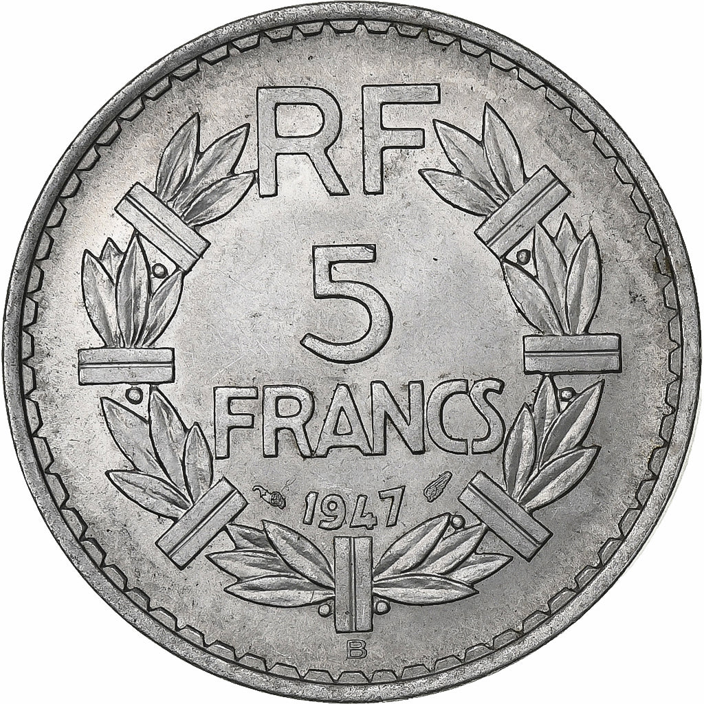 França, 5 Francs, Lavrillier, 1947, Beaumont - Le Roger, Alumínio, AU(55-58)
