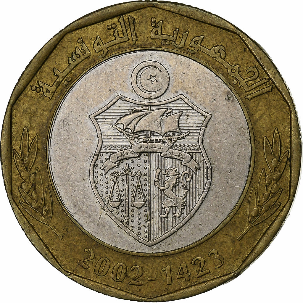 Tunisië, 5 Dinars, 2002/AH1423, Bi-Metallic, ZF, KM:444