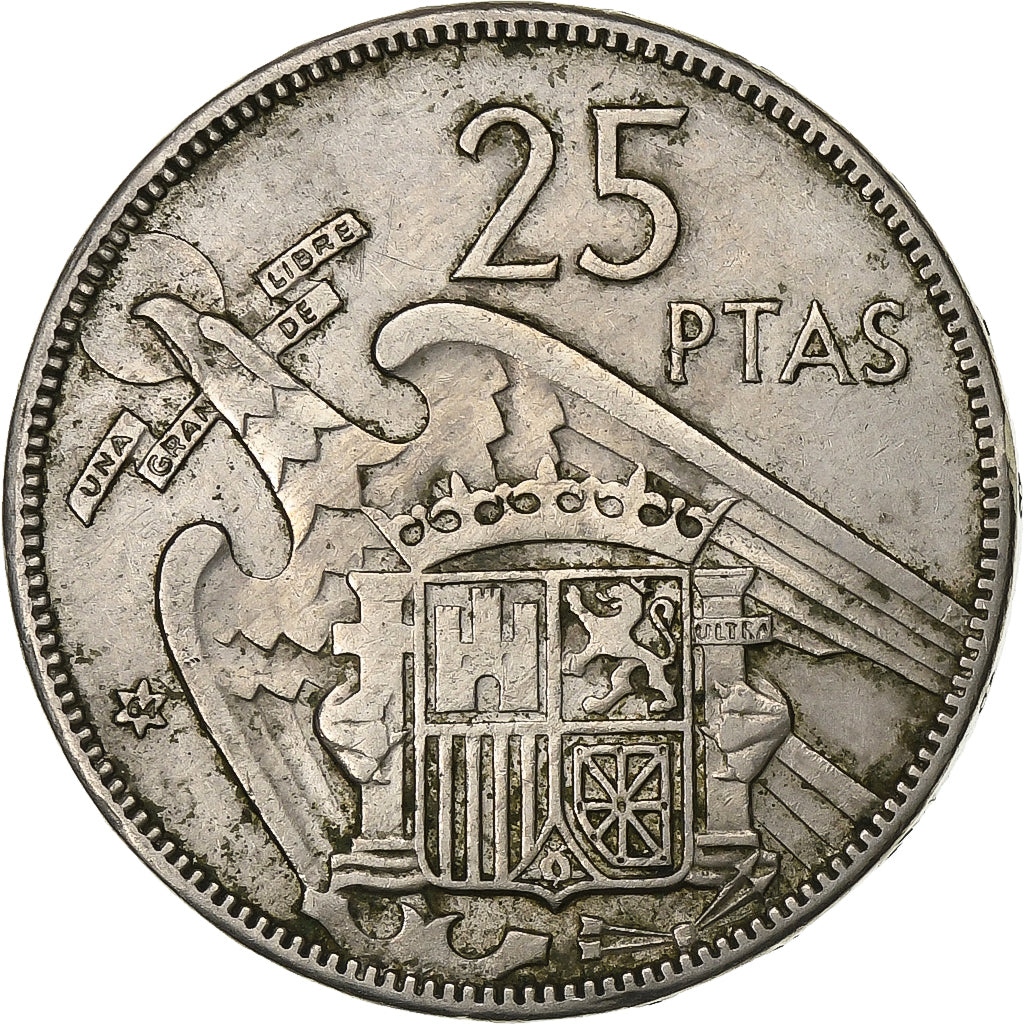 Espanha, Caudillo and regent, 25 Pesetas, 1964, Madrid, Cobre-níquel
