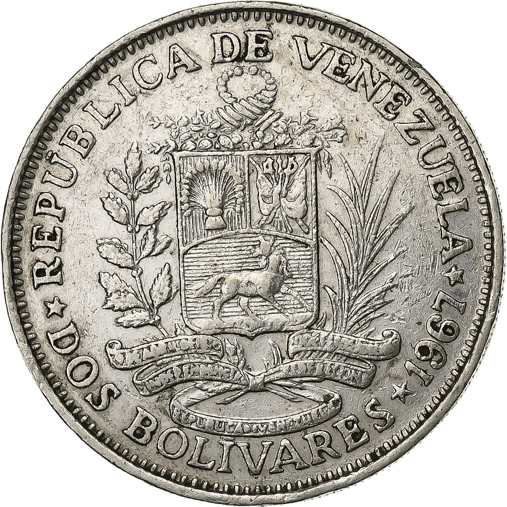 Venezuela, 2 Bolivares, 1967, Nickel, ZF, KM:43