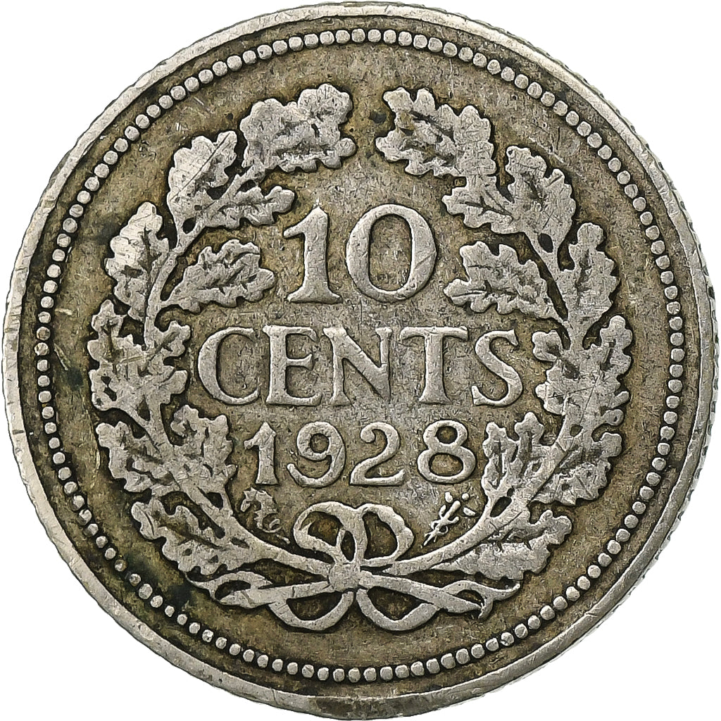 Holandia, Wilhelmina I, 10 Cents, 1928, Srebro, EF(40-45), KM:163