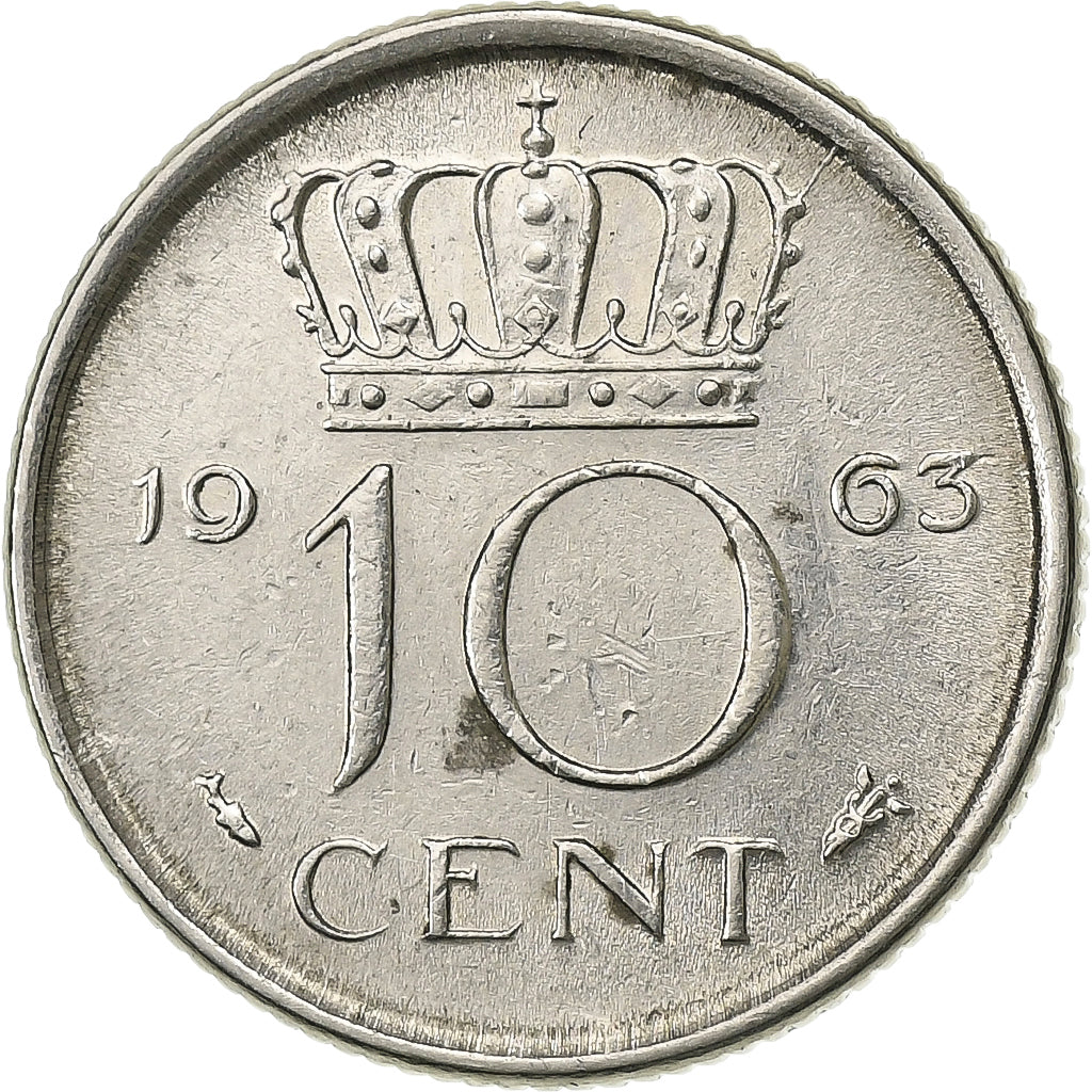 Holandia, Juliana, 10 Cents, 1963, Nikiel, EF(40-45), KM:182