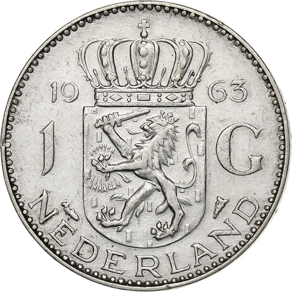 Holandia, Juliana, Gulden, 1963, Srebro, AU(50-53), KM:184