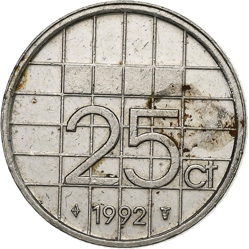 Holandia, Beatrix, 25 Cents, 1992, Nikiel, EF(40-45), KM:204
