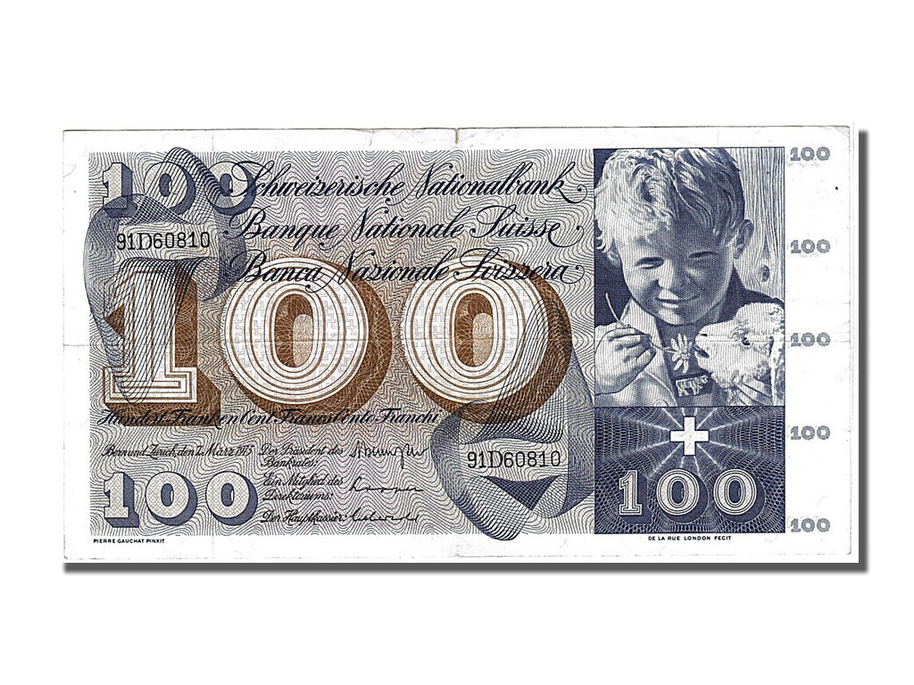 Banknote, Switzerland, 100 Franken, 1973, 1973-03-07, AU(50-53)