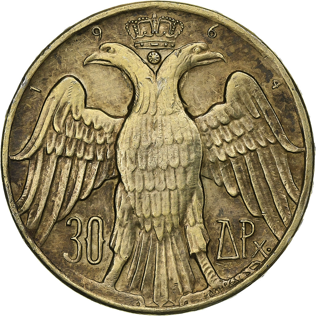 Greece, Constantine II, 30 Drachmai, 1964, Silver, AU(50-53), KM:87