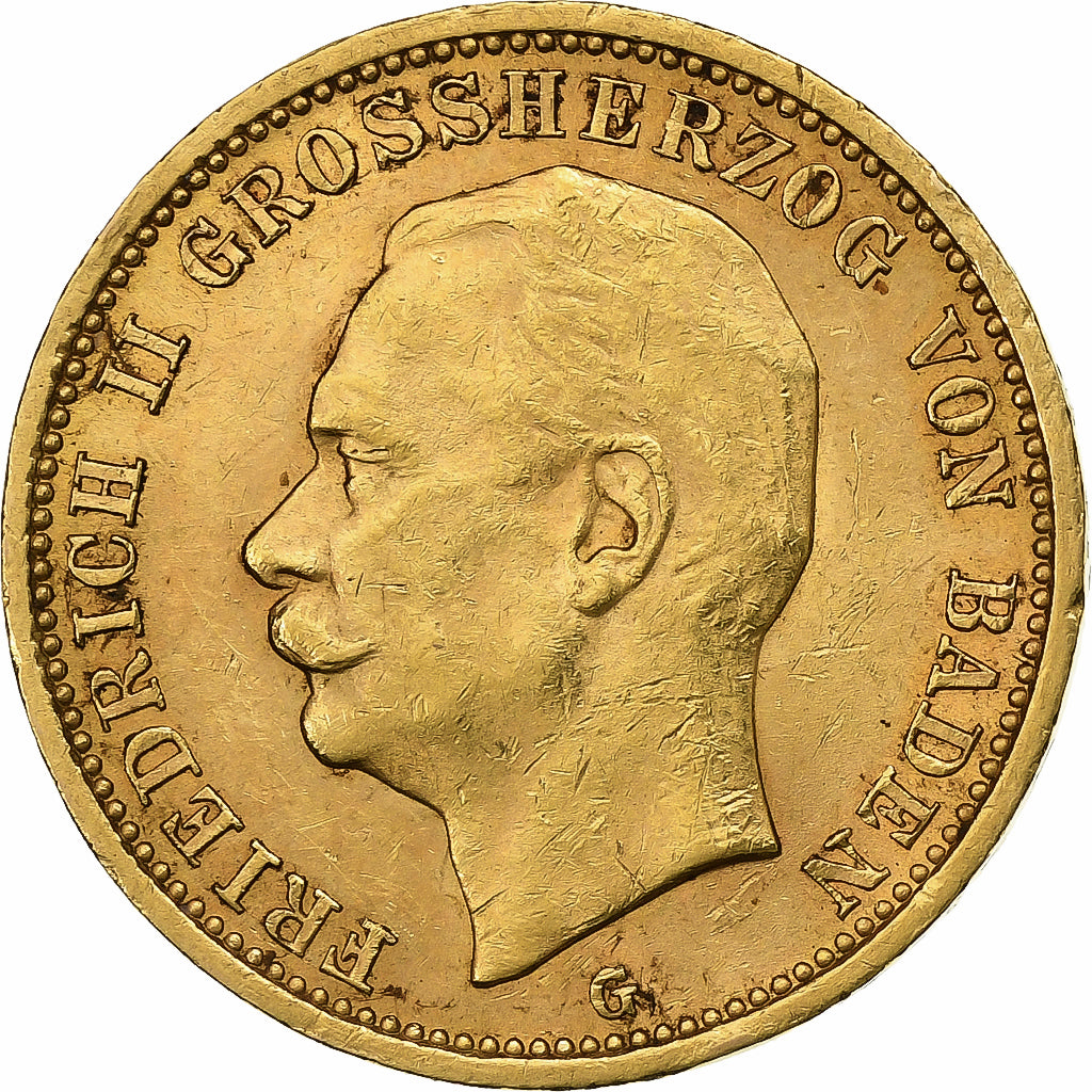 Etats allemands, BADEN, Friedrich II, 20 Mark, 1912, Stuttgart, Or, TTB+, KM:284