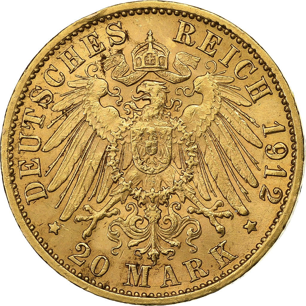 Etats allemands, BADEN, Friedrich II, 20 Mark, 1912, Stuttgart, Or, TTB+, KM:284
