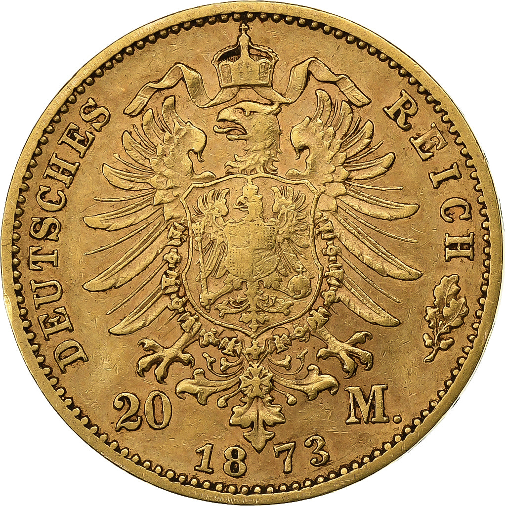 Duitse staten, WURTTEMBERG, Karl I, 20 Mark, 1873, Freudenstadt, Goud, ZF+