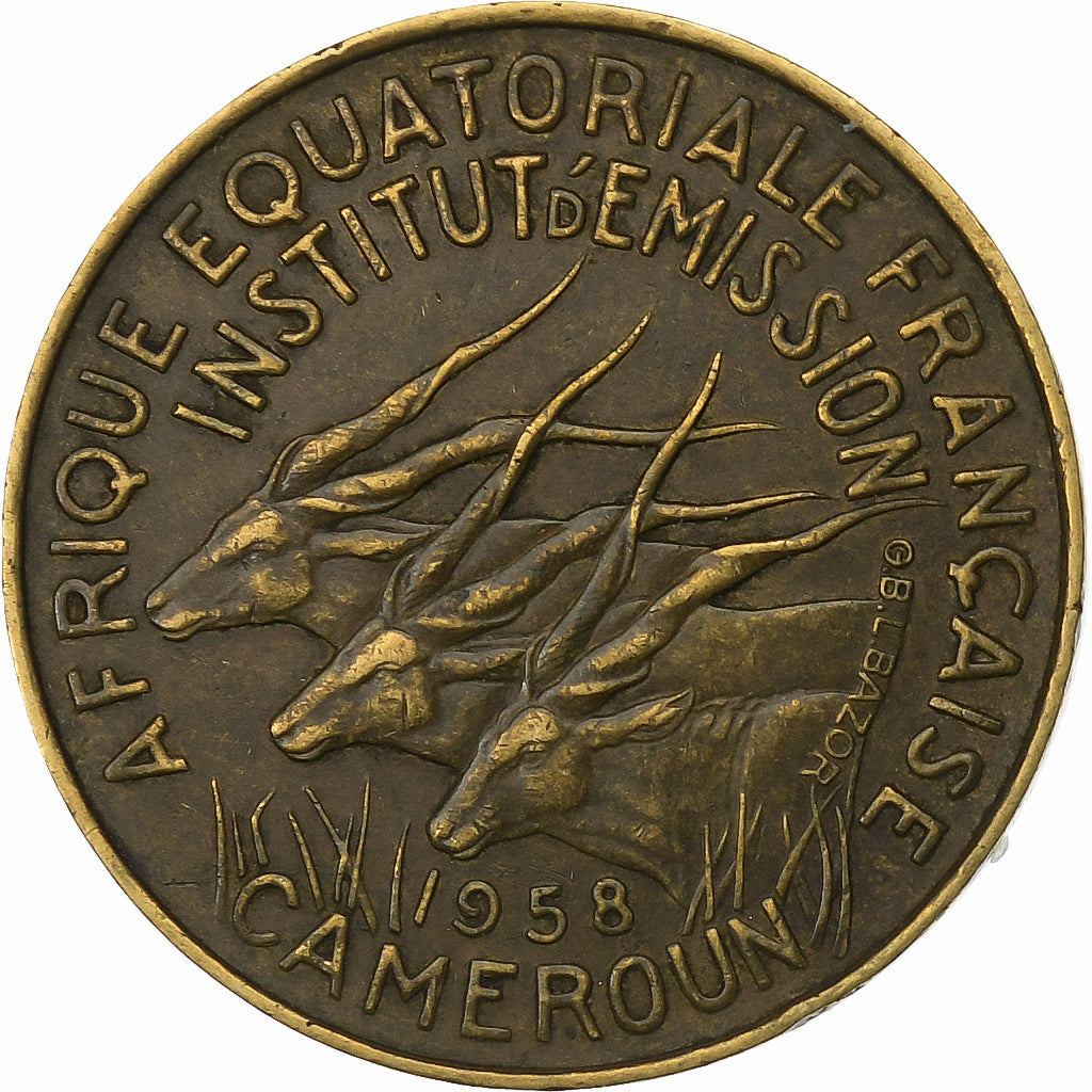 Cameroon, 5 Francs, 1958, Aluminum-Bronze, EF(40-45), KM:10