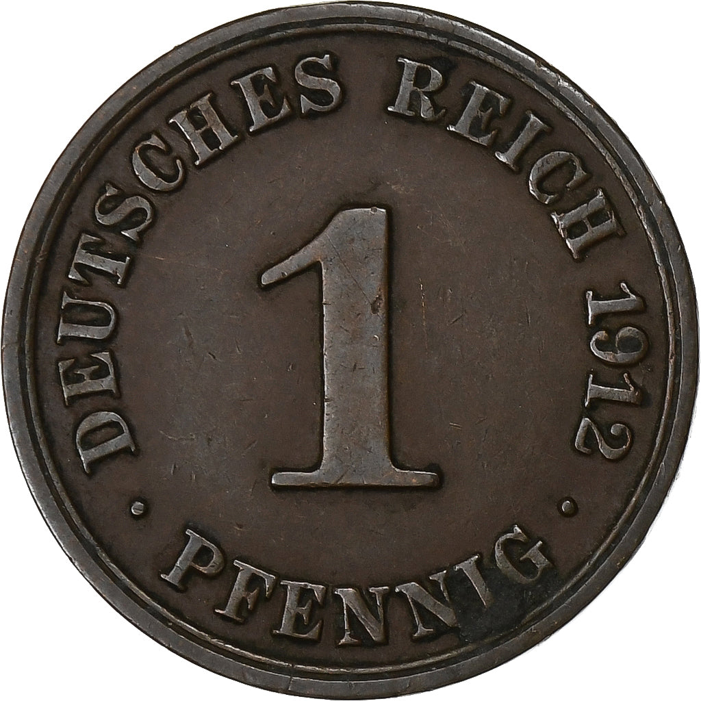 GERMANY - EMPIRE, Wilhelm II, Pfennig, 1912, Berlin, Copper, EF(40-45), KM:10