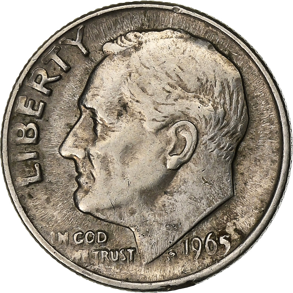United States, Dime, Roosevelt, 1965, U.S. Mint, Copper-Nickel Clad Copper