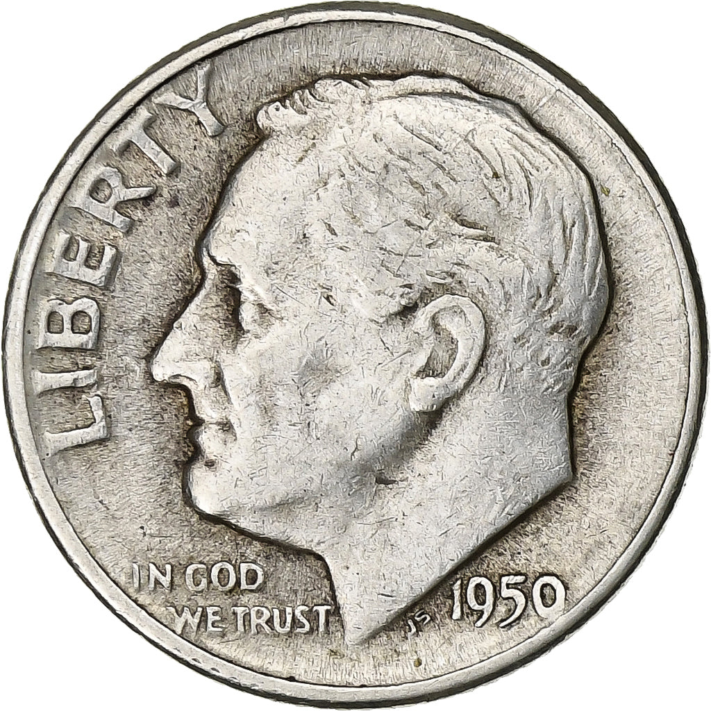 United States, Dime, Roosevelt, 1950, U.S. Mint, Silver, EF(40-45), KM:195