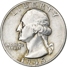 Estados Unidos, Quarter, Washington, 1945, U.S. Mint, Plata, MBC, KM:164