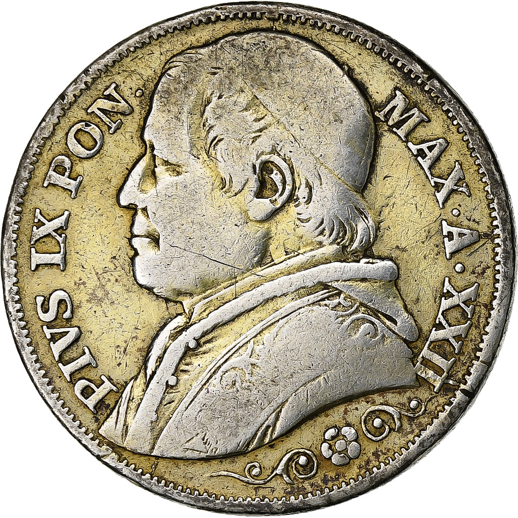 Estados italianos, PAPAL STATES, Pius IX, 2 Lire, 1867, Rome, Plata, MBC