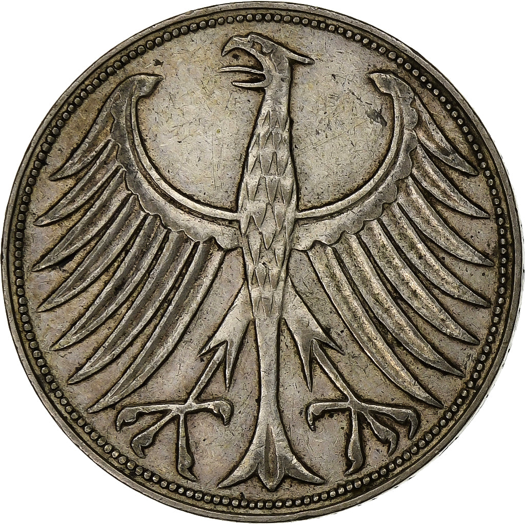 GERMANY - FEDERAL REPUBLIC, 5 Mark, 1960, Karlsruhe, Silver, EF(40-45), KM:112.1