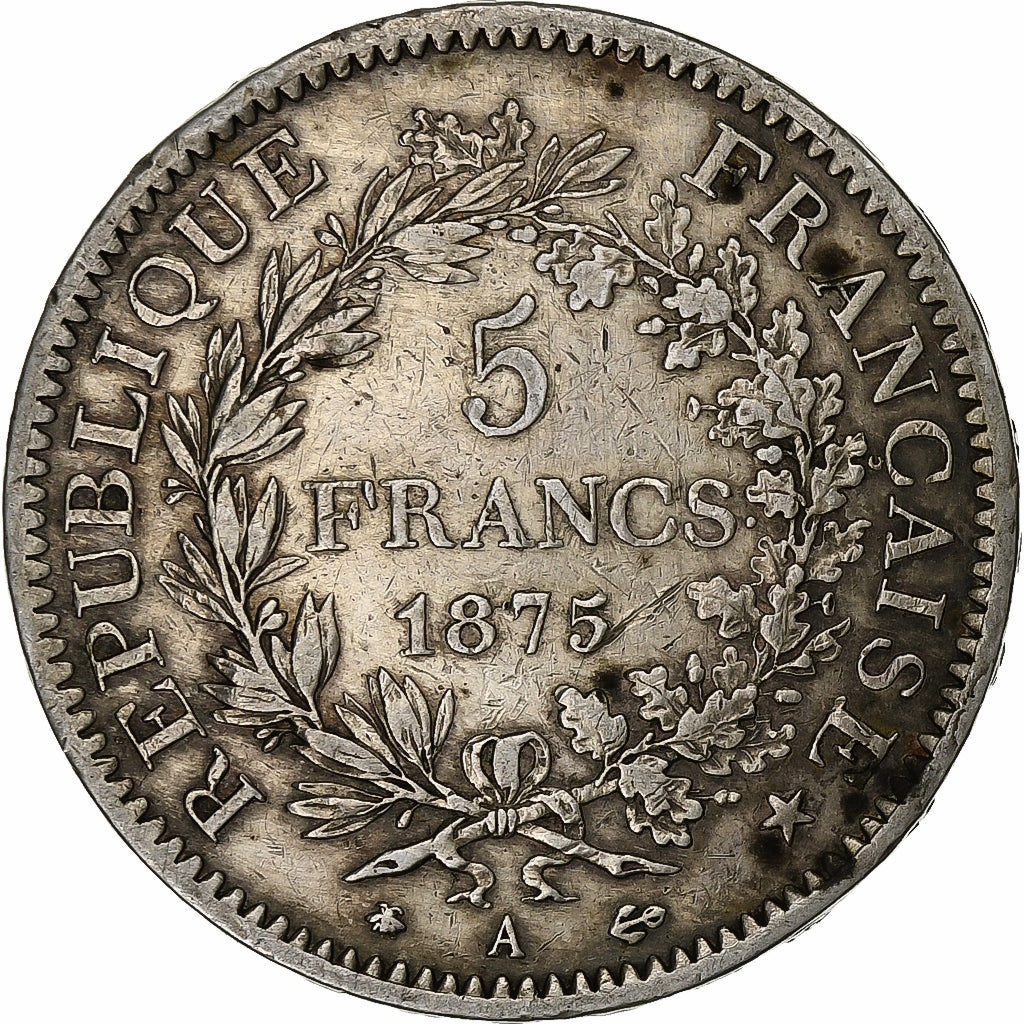 Frankrijk, 5 Francs, Hercule, 1875, Paris, Zilver, ZF, Gadoury:745a, KM:820.1