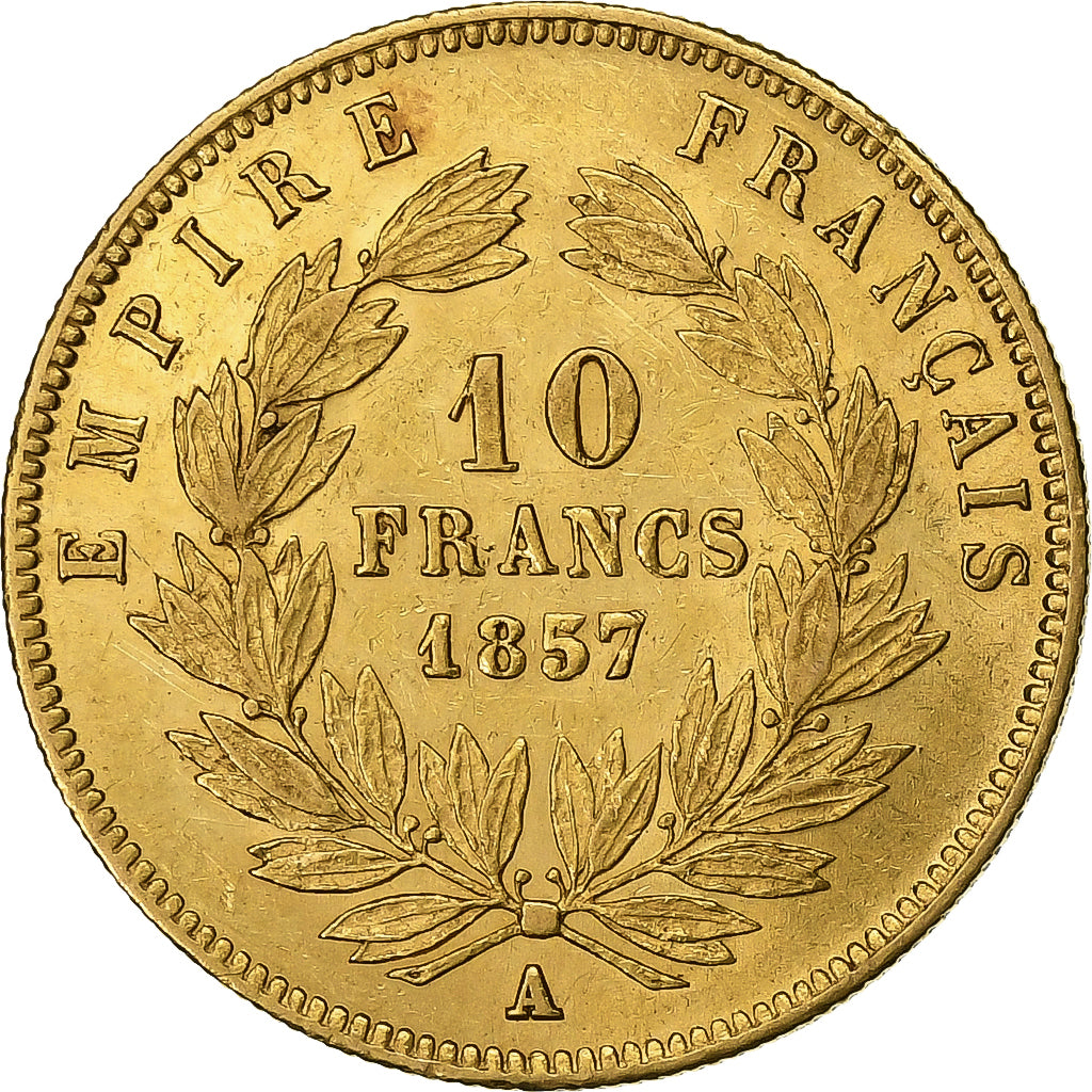 France, Napoleon III, 10 Francs, 1857, Paris, Gold, AU(50-53), Gadoury:1014