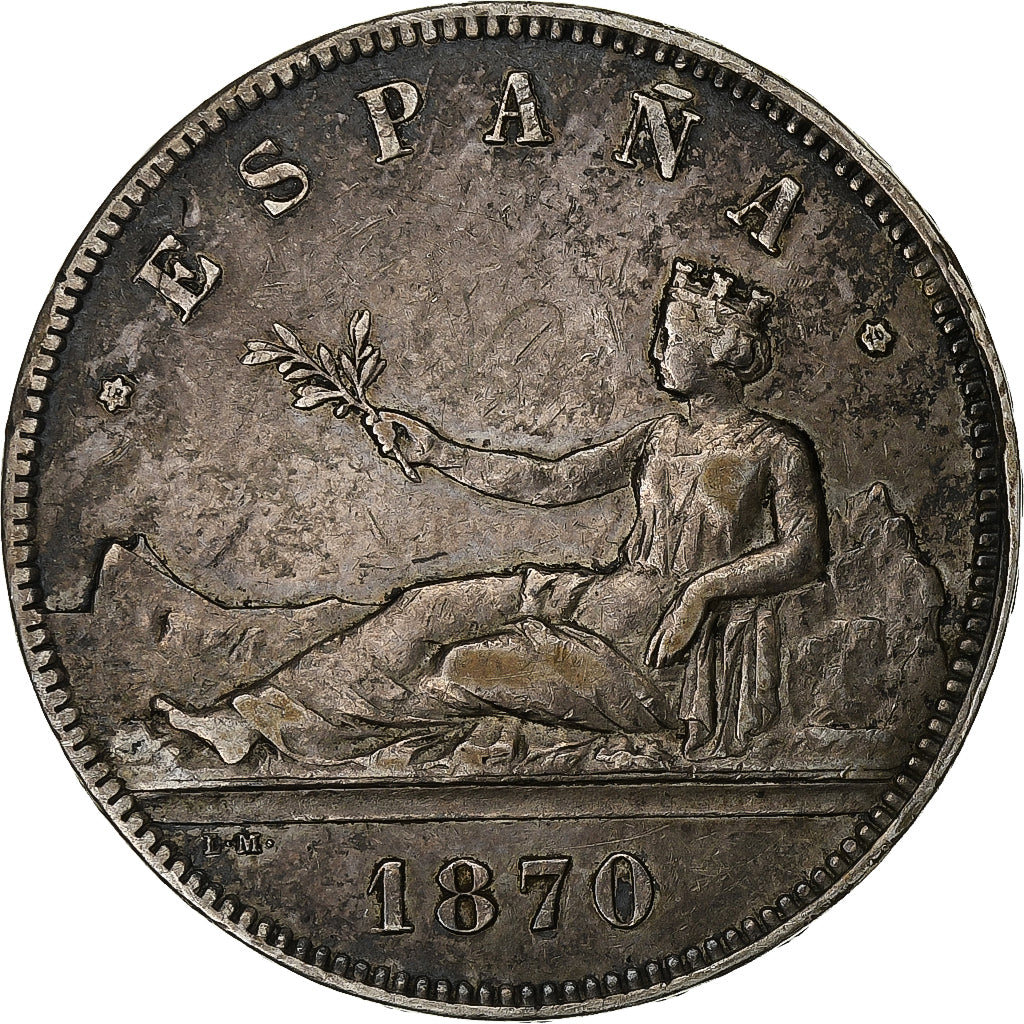 Espagne, Provisional Government, 5 Pesetas, 1870, Madrid, Argent, TTB, KM:655