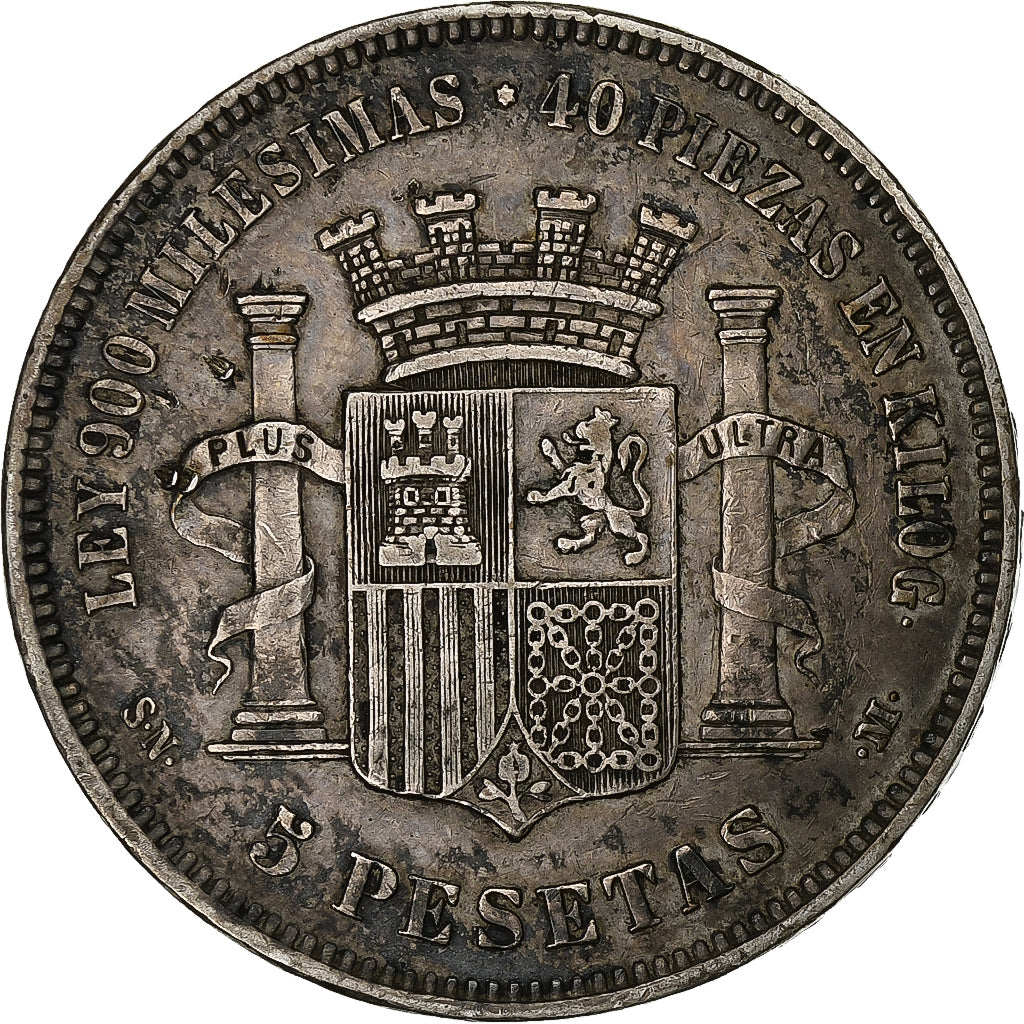 Spain, Provisional Government, 5 Pesetas, 1870, Madrid, Silver, EF(40-45)
